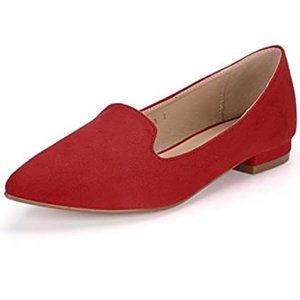 Allegra K Red Suede Pointed Toe Loafer Flats, 8